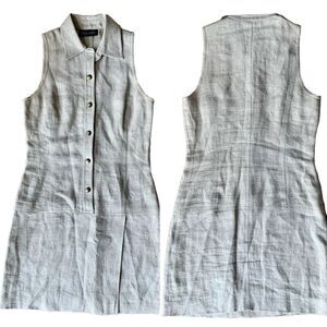 Ellen Tracy Beige Linen Button Up Collared Dress w/ Wrap Skirt Size 2